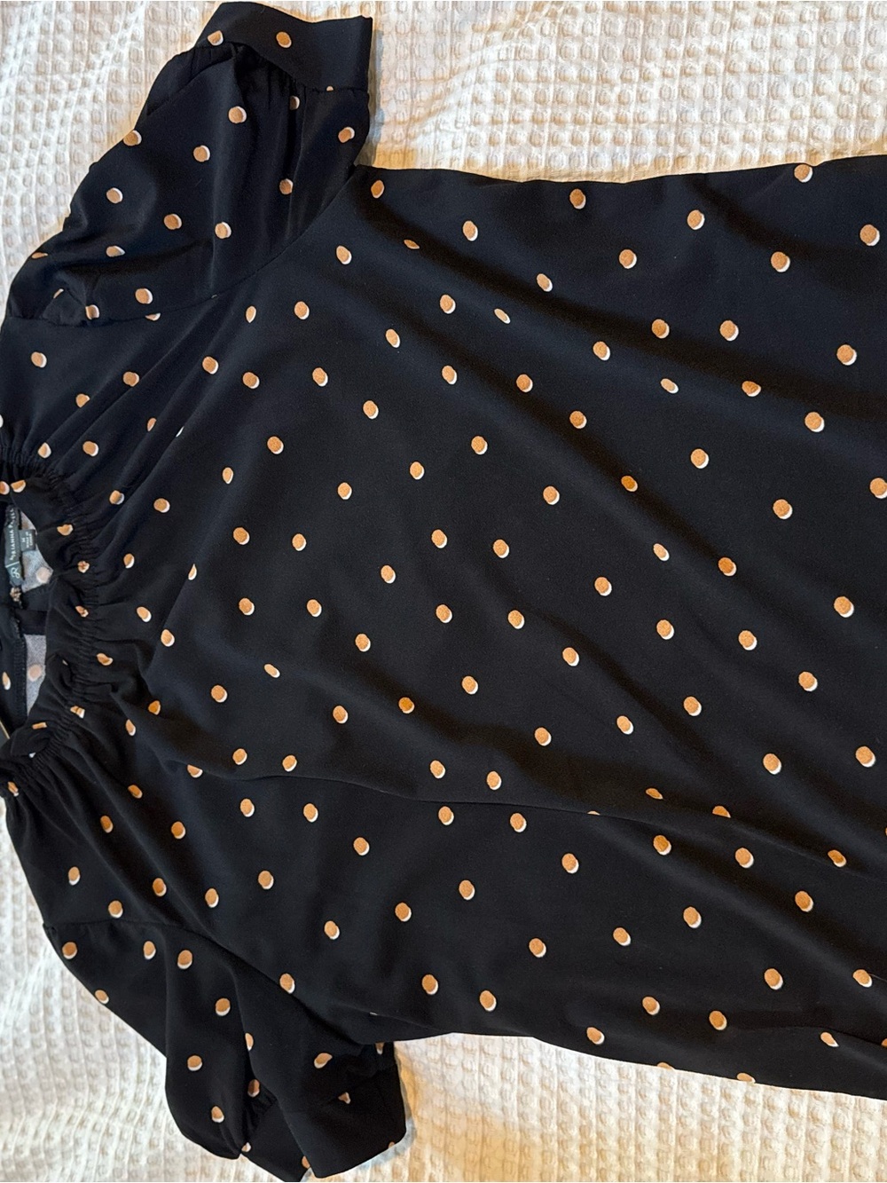 Adrianna Papell Black Blouse with Gold Polka Dots